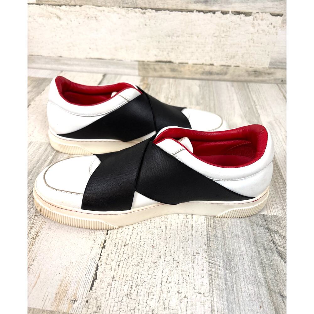 Proenza Schouler Womens 7.5 Black White Leather Italian Slip On Sneakers Luxe